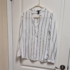 Forever 21 Striped Button Down Blouse | Black White Vertical Stripe Sz L NWT